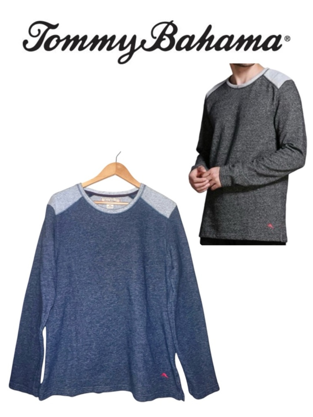 TOMMY BAHAMA Crewneck Sweatshirt Pullover Blue Gray 229901 Athleisure Chic Men M